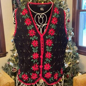 Vintage Adorable At. John’s Bay In Progress Detailed Holiday Poinsettia Vest M/L